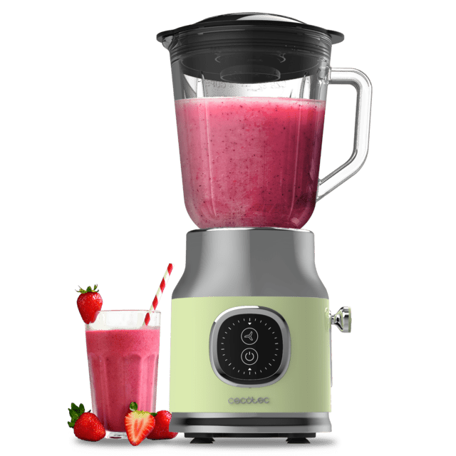 Cecotec RetroTwist Green Batidora de vaso retro con 800W de potencia máxima cuchilla de 4 hojas con recubrimiento de titanio negro y jarra con 1L de capacidad. Batidora de vaso 