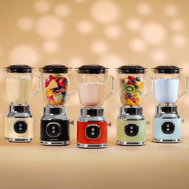 Cecotec RetroTwist Red Batidora De Vaso Retro Con 800W De Potencia Máxima Cuchilla De 4 Hojas Con Recubrimiento De Titanio Negro Y Jarra Con 1L De Capacidad. Batidora De Vaso