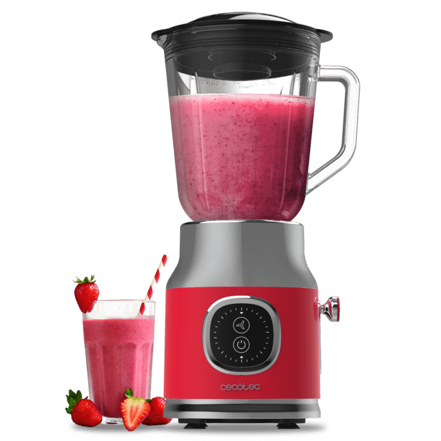 Cecotec RetroTwist Red Batidora de vaso retro con 800W de potencia máxima cuchilla de 4 hojas con recubrimiento de titanio negro y jarra con 1L de capacidad. Batidora de vaso