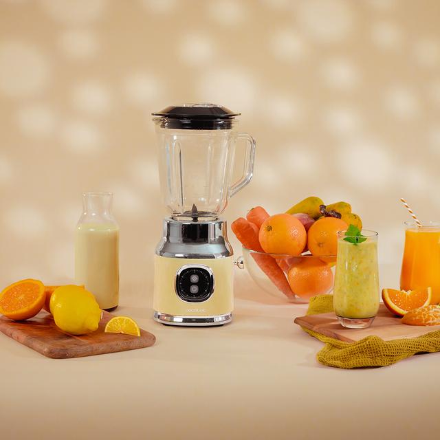 Cecotec RetroTwist Yellow Batidora De Vaso Retro Con 800W De Potencia Máxima Cuchilla De 4 Hojas Con Recubrimiento De Titanio Negro Y Jarra Con 1L De Capacidad. Batidora De Vaso 