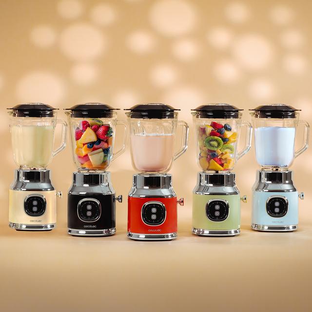 Cecotec RetroTwist Yellow Batidora De Vaso Retro Con 800W De Potencia Máxima Cuchilla De 4 Hojas Con Recubrimiento De Titanio Negro Y Jarra Con 1L De Capacidad. Batidora De Vaso 