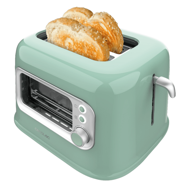 Cecotec RetroVision Green Tostadora con ventana de cristal diseño retro y cubierta antipolvo. Tostadora