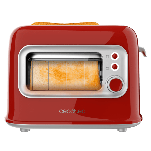 Cecotec RetroVision Red Tostadora Con Ventana De Cristal Diseño Retro Y Cubierta Antipolvo. Tostadora 
