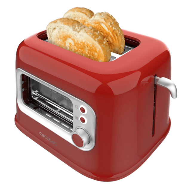 Cecotec RetroVision Red Tostadora con ventana de cristal diseño retro y cubierta antipolvo. Tostadora 