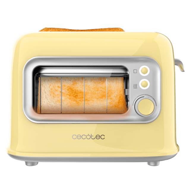 Cecotec RetroVision Yellow Tostadora Con Ventana De Cristal Diseño Retro Y Cubierta Antipolvo. Tostadora