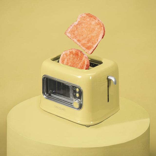 Cecotec RetroVision Yellow Tostadora Con Ventana De Cristal Diseño Retro Y Cubierta Antipolvo. Tostadora