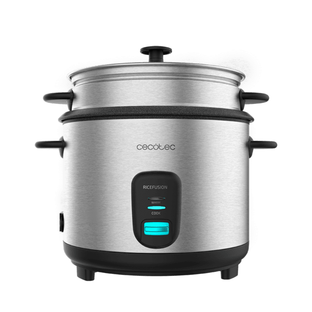 Cecotec RiceFusion 7000 Inox. Arrocera de 700 W Capacidad 1 8 Litros 10 Raciones Acero Inox y Tapa de Cristal Arrocera eléctrica de 1 8 L