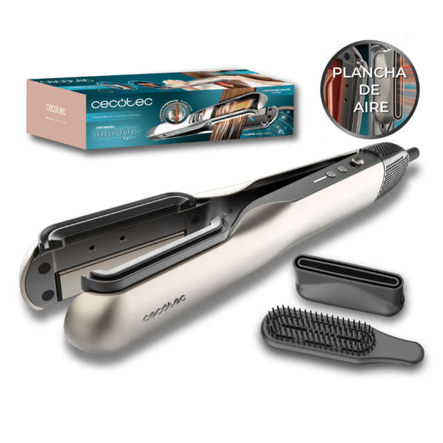 Cecotec RitualCare Air Lisse 2in1 Aluminum Secador Plancha de pelo con aire con 2 cabezales: cepillo y concentrador. Tiene 106000 rpm con un motor digital de alta tecnología. Seca y alisa tu cabello con esta plancha ahorrando t