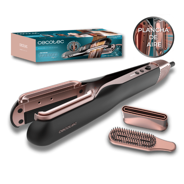 Cecotec RitualCare Air Lisse 2in1 Black Secador Plancha de pelo con aire con 2 cabezales: cepillo y concentrador. Tiene 106000 rpm con un motor digital de alta tecnología. Seca y alisa tu cabello con esta plancha ahorrando tiem