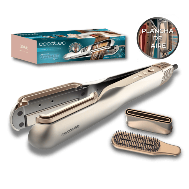 Cecotec RitualCare Air Lisse 2in1 Champagne Secador Plancha de pelo con aire con 2 cabezales: cepillo y concentrador. Tiene 106000 rpm con un motor digital de alta tecnología. Seca y alisa tu cabello con esta plancha ahorrando