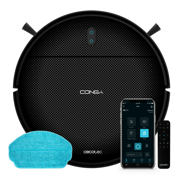 Cecotec Robot aspirador Conga 999 Origin Genesis con navegación reactiva para una limpieza total de la casa. Gran boca de succión con potencia de 1400 Pa de motor. 2 cepillos laterales. Autonomía de 120 minutos. 6 Programas d