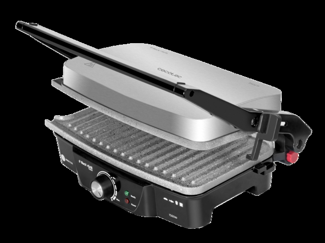 Cecotec Rock'n Grill 1500. Parrilla Eléctrica Con Revestimiento De Piedra Rockstone 1500 W Regulador De Temperatura Apertura 180º Superficie 28.7 X 17 Cm Acero Inoxidable Y Plástico Parrilla Grill Eléctrica