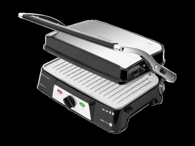 Cecotec Rock'n Grill 1500 Take&Clean Parrilla Eléctrica Revestimiento RockStone Desmontables Y Aptas Para Lavavajillas Apertura 180º Y Placa Superior Flotante 1500 W Acero Inoxidable Parrilla Eléctrica