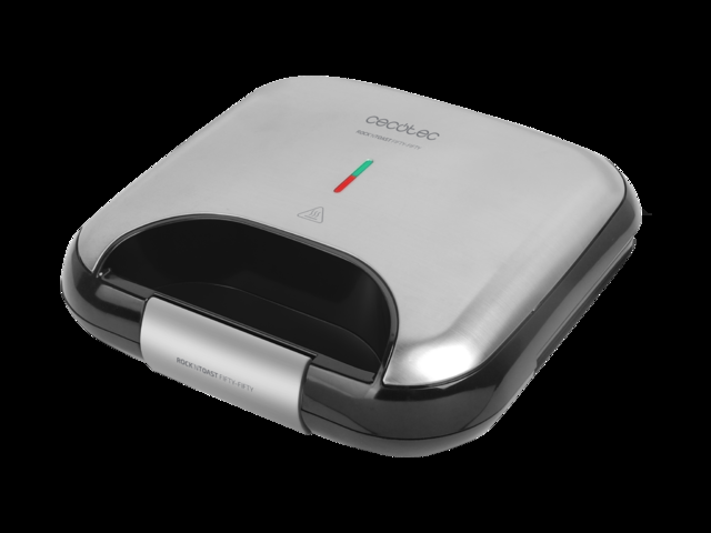 Cecotec Rock´n Toast Fifty-Fifty. Parrilla Eléctrica con Revestimiento Antiadherente RockStone Capacidad para 2 Sandwiches Superficie Triángulos Asa Tacto Frío Recogecables 750 W Sandwichera