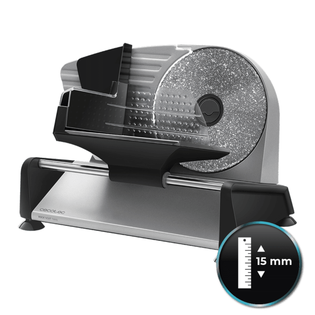 Cecotec Rock'nCut Twin. Cortafiambres de 180 W con 2 Discos Intercambiables para Cortar Fiambre o Pan Revestimiento RockStone Antiadherente Precisión de Grosor hasta 15 mm Cortafiambres  