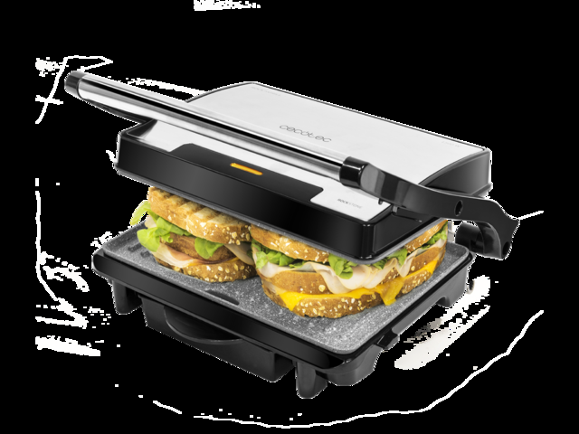 Cecotec Rock’nGrill 1500 Rapid. Parrilla Eléctrica Con Revestimiento De Piedra RockStone Placa Superior Adaptable En Altura Bandeja Recogegrasas 1500W De Potencia Revestimiento Ecológico Parrilla Eléctrica 1500W