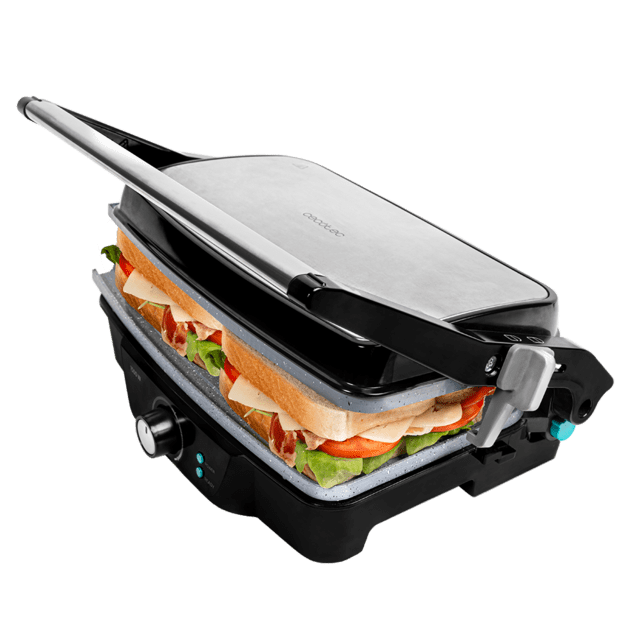 Cecotec Rock’nGrill 1500 Stone Ceramic Mix&Grill. Parrila Eléctrica Con 1500 W Grill Parrilla Plancha Y Sandwichera Revestimiento Cerámico Superfie Mixta Apertura 180º Cajetín Recogegrasas Parrilla Eléctrica