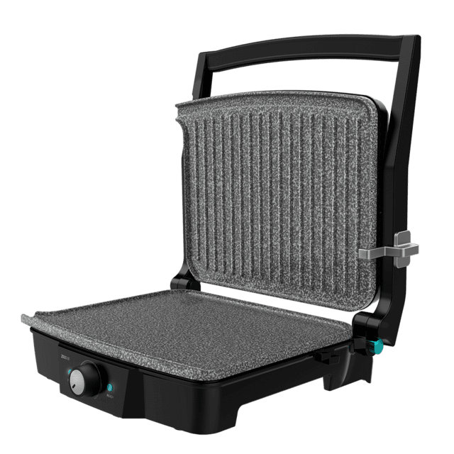 Cecotec Rock’nGrill 2000 Stone Ceramic Mix&Grill. Parrila Eléctrica De 2000 W Grill Parrilla Plancha Y Sandwichera Revestimiento Cerámico Superfie Mixta Apertura 180º Cajetín Recogegrasas Parrilla Eléctrica