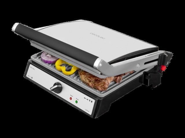 Cecotec Rock’nGrill 2400 UltraRapid Parrilla Eléctrica de 2400W de Potencia Revestimiento de Piedra RockStone Apertura de 180º y Placa Superior Flotante. Parrilla eléctrica