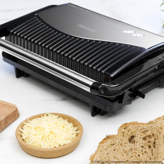 Cecotec Rock'nGrill 750 Full Open M. Parrilla Eléctrica Con 750 W Plancha Sandwichera Revestimiento De Piedra RockStone Apertura De 180º Superficie 23x14 5 Pinza De Cierre Y Hueco Recogecables Parrilla Grill Eléctrica