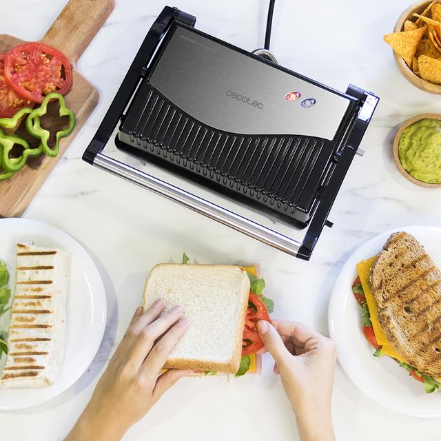 Cecotec Rock'nGrill 750 Full Open M. Parrilla Eléctrica Con 750 W Plancha Sandwichera Revestimiento De Piedra RockStone Apertura De 180º Superficie 23x14 5 Pinza De Cierre Y Hueco Recogecables Parrilla Grill Eléctrica
