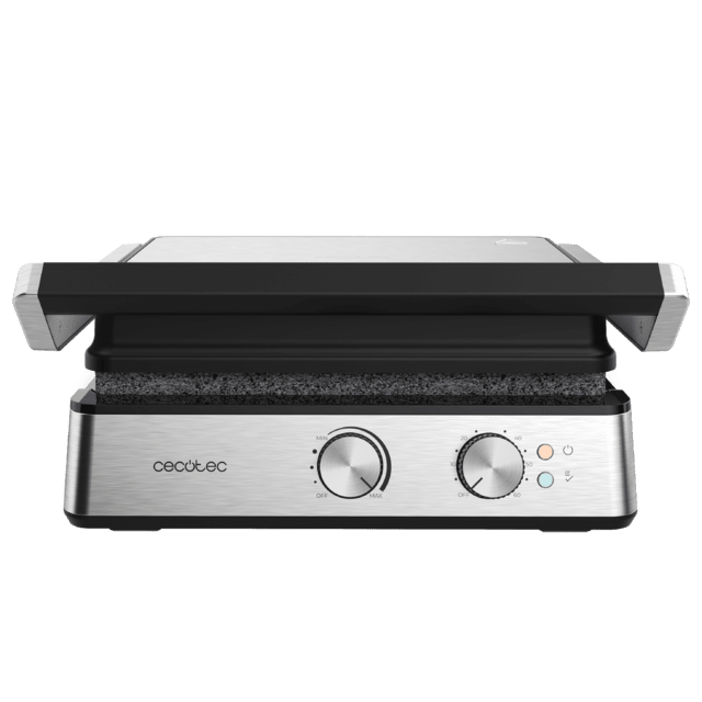 Cecotec Rock'nGrill Blaze Parrilla Eléctrica De 2400 W Que Ajusta El Tiempo Y Temperatura Posee Placas Con Revestimiento RockStone Aptas Para Lavavajillas Y Apertura De 180º. Parrilla Eléctrica