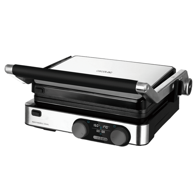 Cecotec Rock’nGrill Dual. Parrilla Eléctrica De 2000W Control De Temperatura En Cada Plancha Placas Extraíbles Revestimiento Antiadherente Aptas Para Lavavajillas Apertura 180º Parrilla Eléctrica