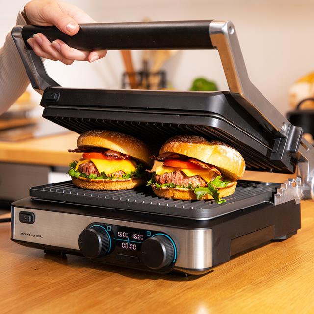 Cecotec Rock’nGrill Dual. Parrilla Eléctrica De 2000W Control De Temperatura En Cada Plancha Placas Extraíbles Revestimiento Antiadherente Aptas Para Lavavajillas Apertura 180º Parrilla Eléctrica