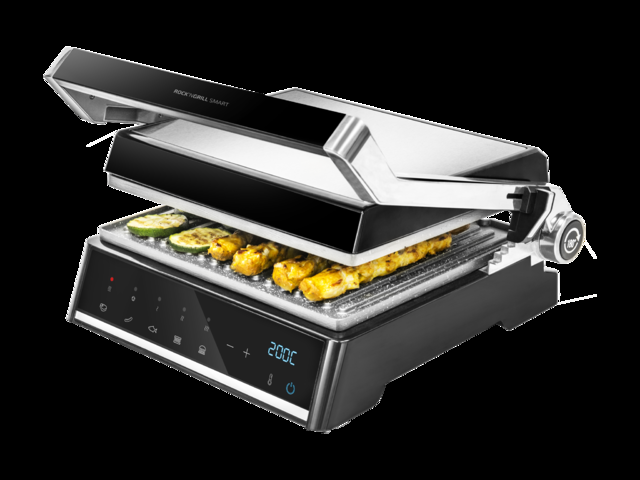 Cecotec Rock'nGrill Smart. 2000W Parrilla Eléctrica De Potencia Sistema De Ajuste De Tiempo Y Temperatura Apertura 180º Placas Extraíbles Aptas Para Lavavajillas Bandeja Recogegrasas Parrilla Eléctrica