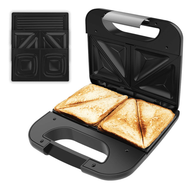 Cecotec Rock’nToast Combo Sandwichera De 2 Sándwiches Con Acabados En Acero Inoxidable 800 W De Potencia Y 3 Placas Intercambiables Con Revestimiento Antiadherente. Sandwichera 