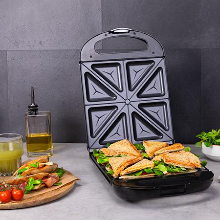 Cecotec Rock'nToast Family. Sandwichera Con 1500 W Capacidad Para 4 Sandwiches Revestimiento Antiadherente Rapidez De Calentamiento Y Tostado Uniforme Acero Inoxidable Plancha De Cocina