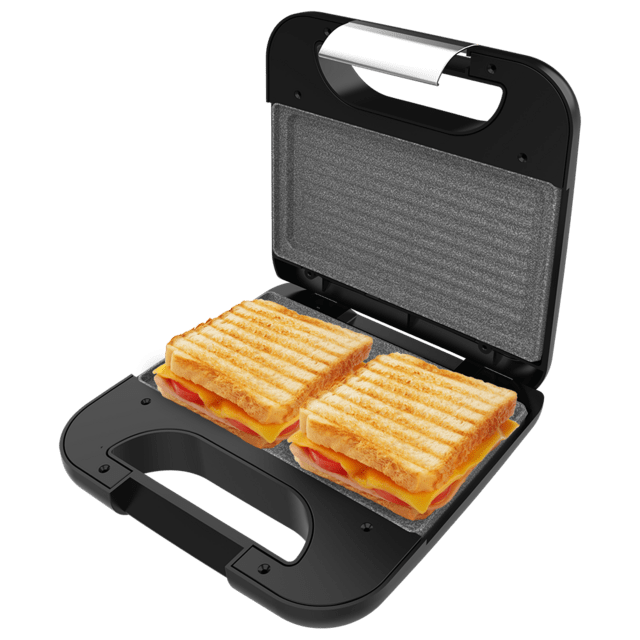 Cecotec Rock'nToast Grill + Sandwichera De 2 Sándwiches Con Acabados En Acero Inoxidable 800 W De Potencia Y Placas Grill Con Revestimiento Antiadherente. Sandwichera 