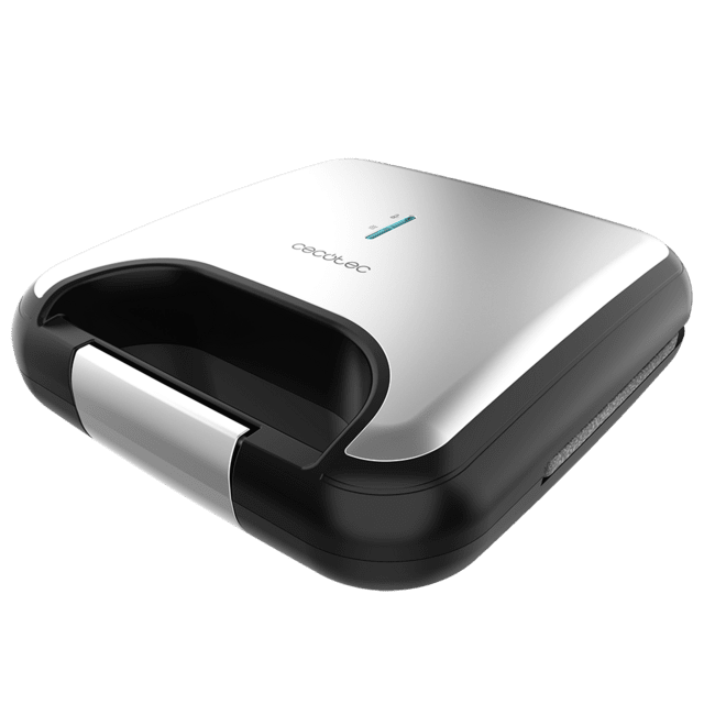 Cecotec Rock'nToast Grill + Sandwichera de 2 sándwiches con acabados en acero inoxidable 800 W de potencia y placas grill con revestimiento antiadherente. Sandwichera 