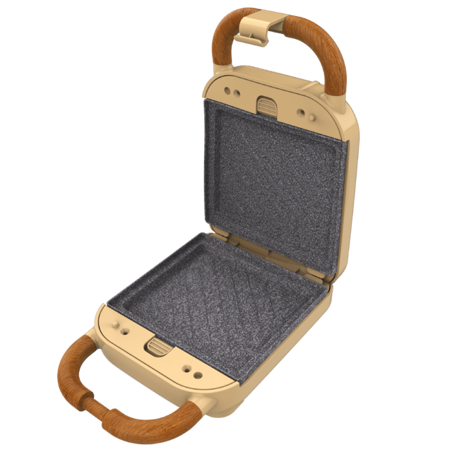 Cecotec Rock'nToast Retro One Yellow Sandwichera Con Estilo Retro Con Capacidad Para Un Sandwich Y 3 Pares De Placas Desmontables. Sandwichera