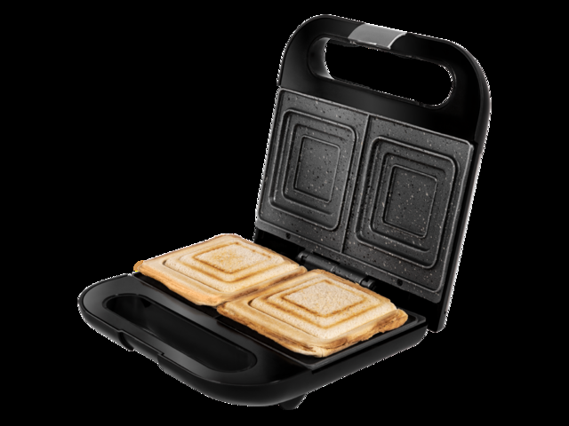 Cecotec Rock'nToast Sandwich Squared. Sandwichera Con 750 W Capacidad 2 Sándwiches Acabado En Acero Inoxidable Placas Cuadradas Con Revestimiento RockStone Indicador Luminoso Sandwichera