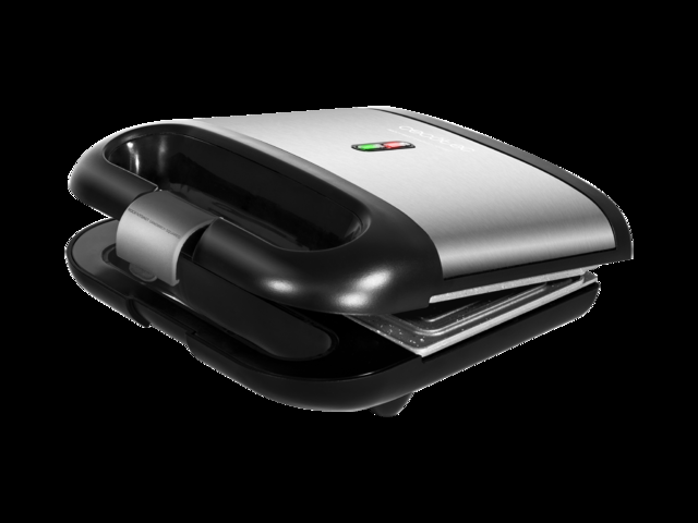 Cecotec Rock'nToast Sandwich Squared. Sandwichera Con 750 W Capacidad 2 Sándwiches Acabado En Acero Inoxidable Placas Cuadradas Con Revestimiento RockStone Indicador Luminoso Sandwichera