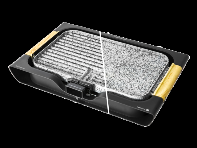 Cecotec Rock&Water 3000 Twin. Plancha Eléctrica Reversible Con 2200 W 2 Superficies (Grill/Plancha) Revestimiento Antiadherente RockStone Apto Lavavajillas Asa Tacto Frío Efecto Madera Parrilla Eléctrica