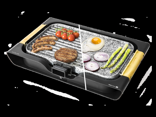 Cecotec Rock&Water 3000 Twin. Plancha Eléctrica Reversible con 2200 W 2 Superficies (Grill/Plancha) Revestimiento Antiadherente RockStone Apto Lavavajillas Asa Tacto Frío Efecto Madera Parrilla eléctrica