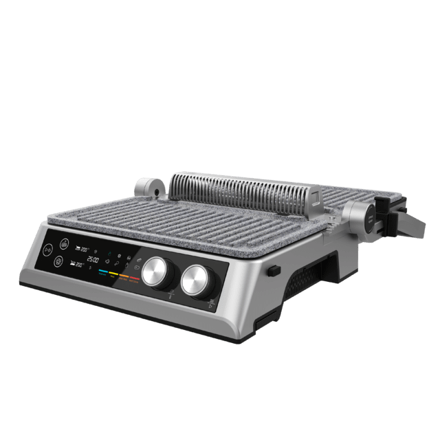 Cecotec Rockn'Grill Bistro Parrilla Eléctrica De 2400W Con Tecnología Smokeless Ajusta El Tiempo Y Temperatura En Función Del Modo Y El Punto De Cocción Seleccionados Placas Extraíbles Con Revestimiento RockStone Aptas Para
