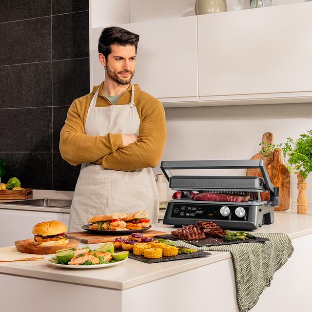 Cecotec Rockn'Grill Bistro Parrilla Eléctrica De 2400W Con Tecnología Smokeless Ajusta El Tiempo Y Temperatura En Función Del Modo Y El Punto De Cocción Seleccionados Placas Extraíbles Con Revestimiento RockStone Aptas Para