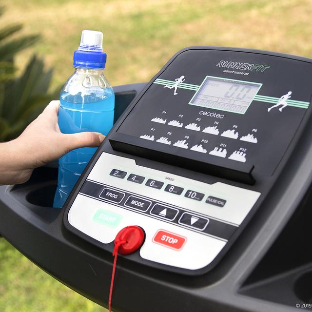 Cecotec RunnerFit Sprint Vibrator. Cinta De Correr Eléctrica Plegable Con Cinturón De Masaje Mancuernas Pulsómetro Pantalla LED 12 Programas Hasta 14km/h Peso Máximo 120 Kg Cinta De Correr Plegable