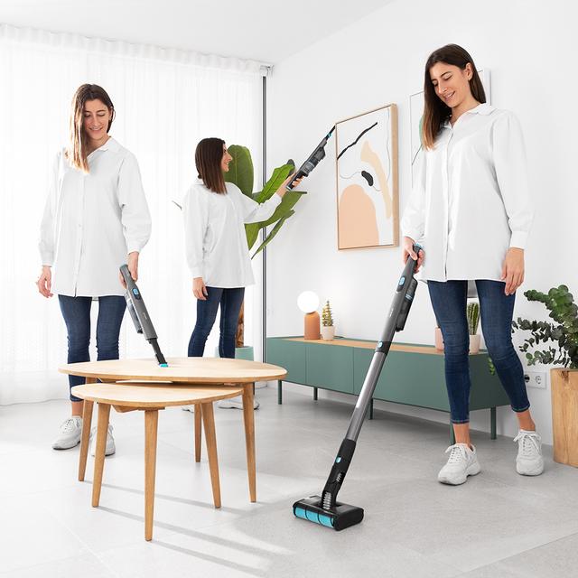 Cecotec Scoba 2100 Twice Max Aspirador Escoba Sin Cables Sin Bolsa Con Diseño Ultraligero (menos De 1 Kg En Mano Y 1 6 Kg Entero) Y Cabezal Motorizado Omnidireccional Con Doble Cepillo Que Permite Movimientos Laterales Y Circul