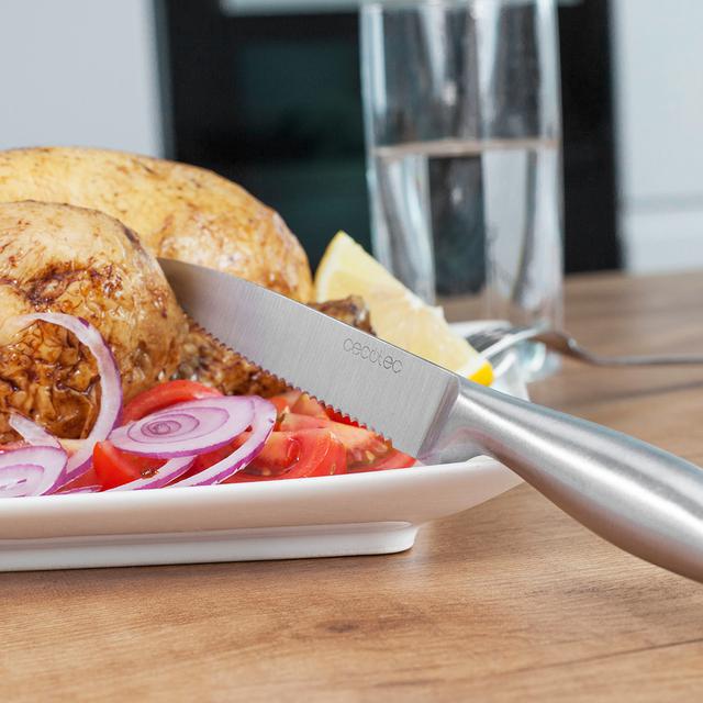 Cecotec Set De 6 Cuchillos Profesionales De Carne Con Sierra. Mango Y Hoja Forjados En Una Sola Pieza De Acero. Cuchillos Profesionales De Carne Set De 6 Cuchillos Profesionales Con Recubrimiento De Piedra  