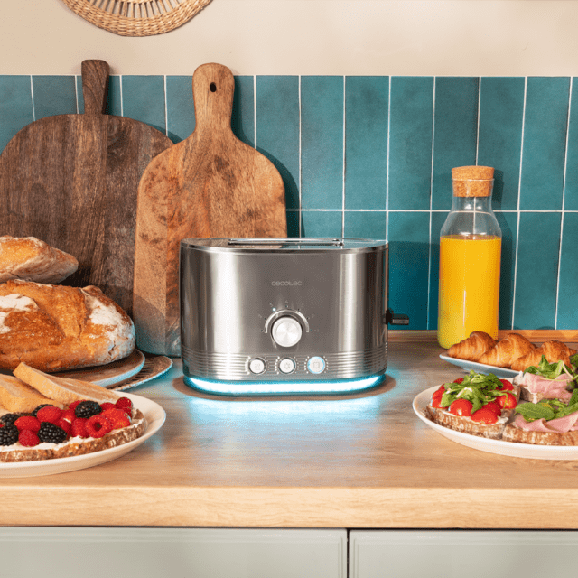 Cecotec Shine&Toast Double Tostador Vertical De Acero Con Doble Ranura Corta Y Anillo Luminoso Con Capacidad Para 2 Tostadas. Tostador Vertical 