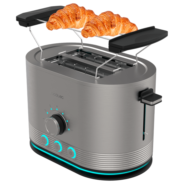 Cecotec Shine&Toast Double Tostador vertical de acero con doble ranura corta y anillo luminoso con capacidad para 2 tostadas. Tostador vertical 