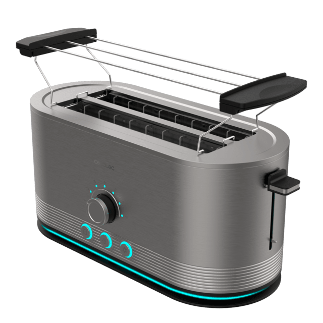 Cecotec Shine&Toast Extra Double Tostador Vertical De Acero Con Doble Ranura Larga Y Anillo Luminoso Con Capacidad Para 4 Tostadas. Tostador Vertical 