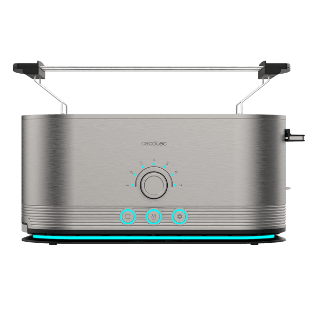 Cecotec Shine&Toast Extra Double Tostador Vertical De Acero Con Doble Ranura Larga Y Anillo Luminoso Con Capacidad Para 4 Tostadas. Tostador Vertical 
