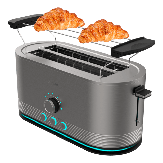 Cecotec Shine&Toast Extra Double Tostador vertical de acero con doble ranura larga y anillo luminoso con capacidad para 4 tostadas. Tostador vertical 