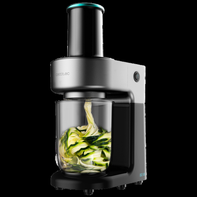 Cecotec SpiralChef 400. Espirilizador de 80 W 4 Cuchillas de Acero Inoxidable de Diferentes tamaños Recipiente 1 L Canal Ancho de Entrada Piezas Desmontables y aptas para lavavajillas Espiralizador de frutas y verduras