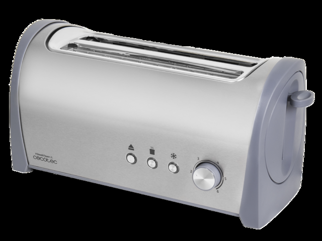Cecotec Steel&Toast 2L. Tostadora Acero De 6 Niveles De Potencia Capacidad Para 4 Tostadas 3 Funciones (Tostar Recalentar Descongelar) Incluye Soporte Panecillos Con Bandeja Recogemigas 1400 W Tostadora De Pan  